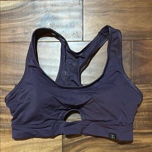 Zobha Women's Purple Sports Bra with Cutout, Mesh, and Metallic Trim